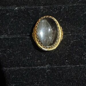 Vintage Grey Glass Cabochon Cocktail Ring